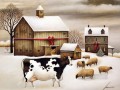 cattle and sheep in snow village